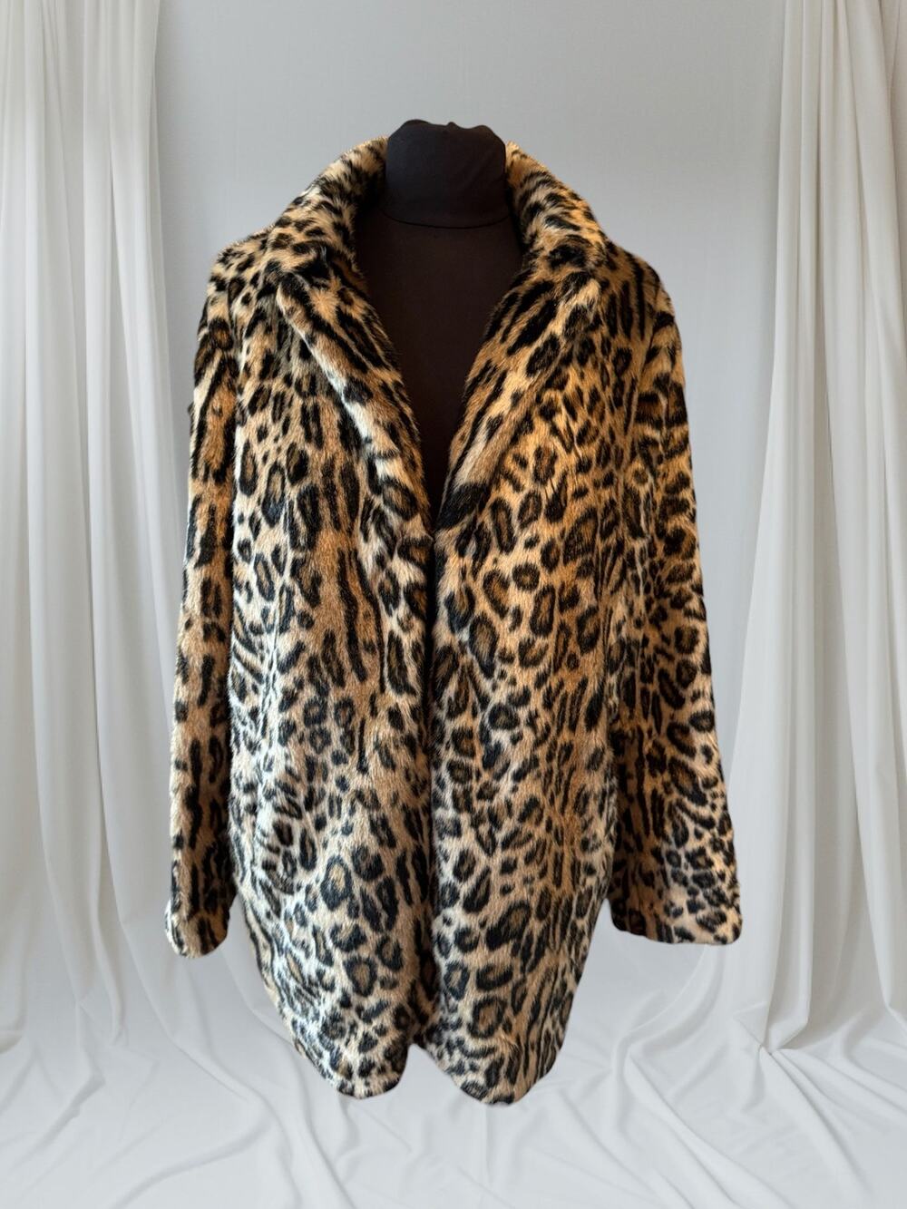Leopard Print Faux Fur Coat, 1X